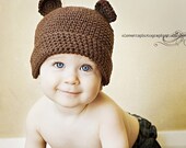 3-6 month brown bear hat with rolled brim