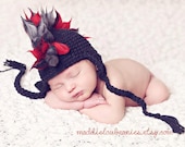 Mohawk hat baby boy 6-12 month size black and red earflap punk hat