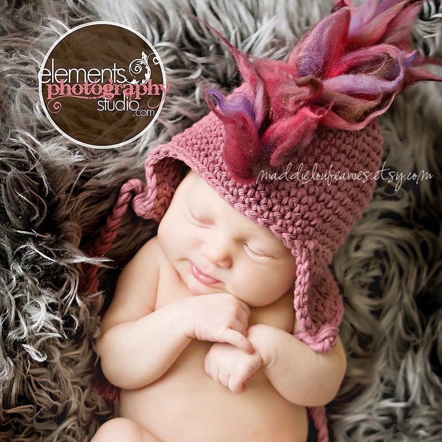 0-3 month Rose Pink Mohawk earflap hat