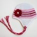 0-3 month white, pink, and red striped beanie