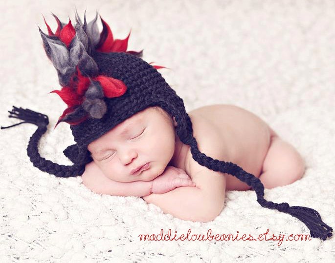 Mohawk hat baby boy 6-12 month size black and red earflap punk hat