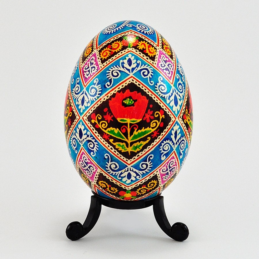 Real Traditional Ukrainian Easter Egg - Hand Illustrated Poppy Pysanka - Goose Egg - Help Rescue Animals - S.A.F.E