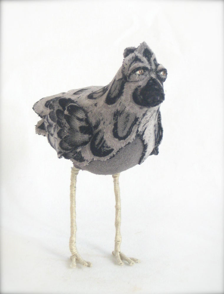 Little Grey Bird, Soft Sculpture from Vintage Fabrics