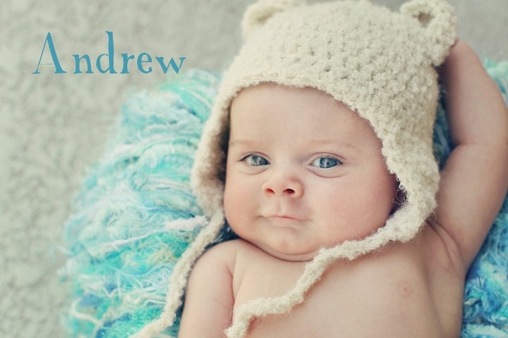 Newborn Boy Hat - Earflap Hat - Newborn Boy Photo Prop Hat - Curly Alpaca Bear Earflap Beanie in Cream