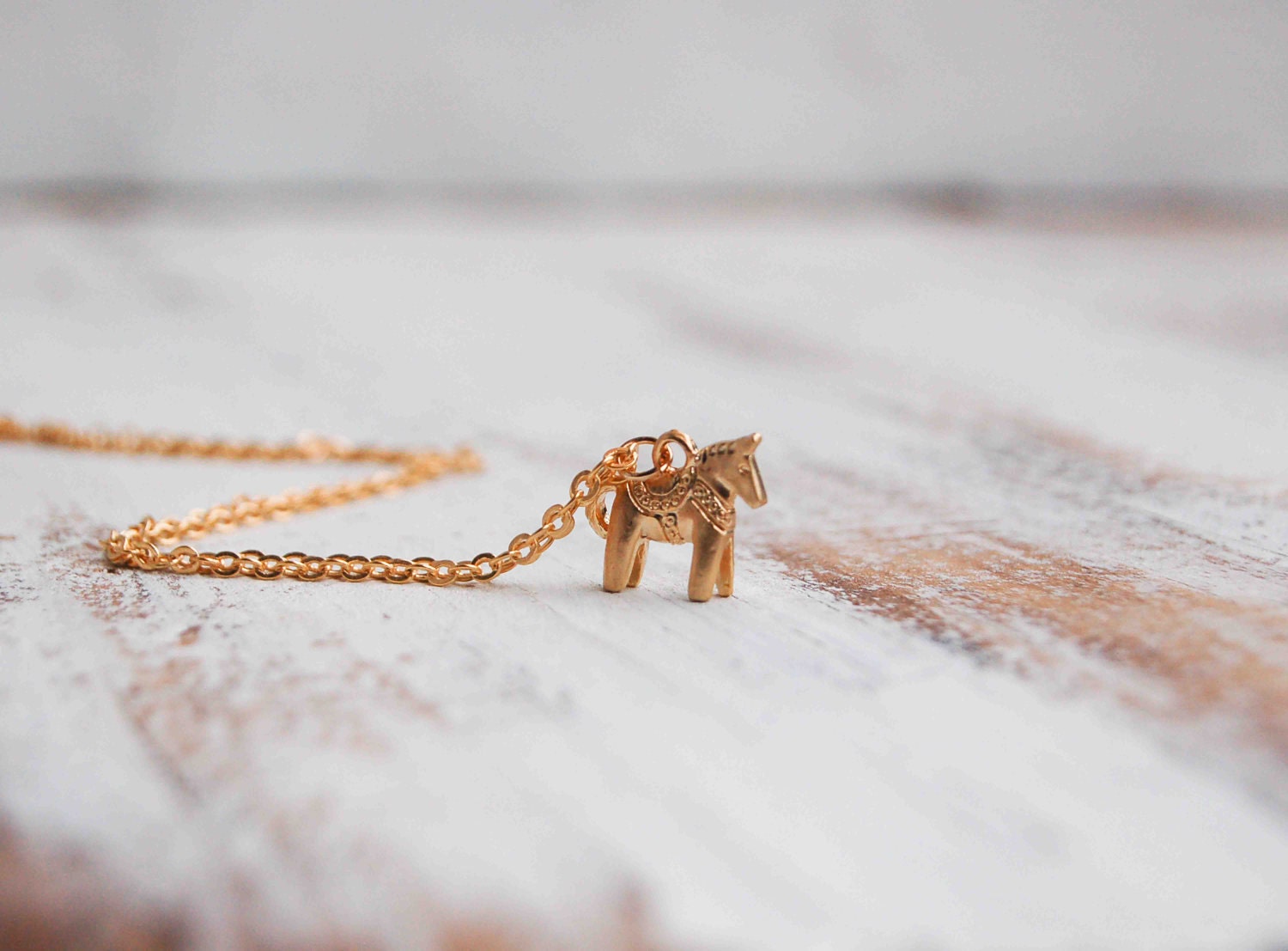 Tiny Dala HORSE Charm Necklace Swedish HORSE Tiny Toy Golden