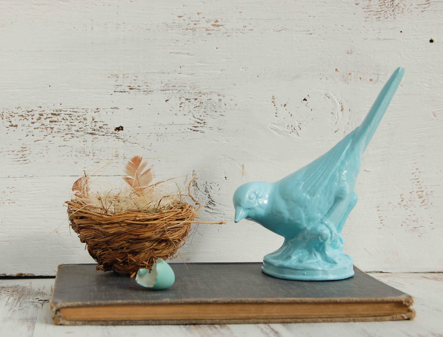 Blue Bird of Happiness Vintage Ceramic Figurine Aqua Light Blue Turquoise