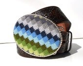 Needelpoint Earthy Diamond Stripes Belt Buckle
