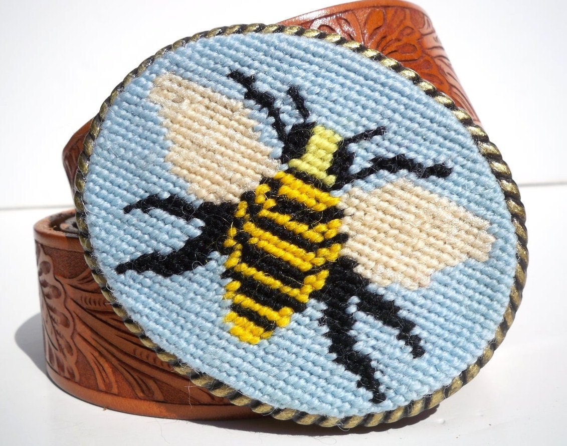 CLEARANCE Needlepoint Honey Bee Belt Buckle