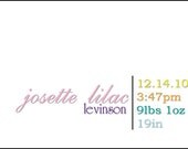 Super Simple Custom Baby Announcement, Birth Announcement, Pink, Blue, Girls, Boys, Personalized
