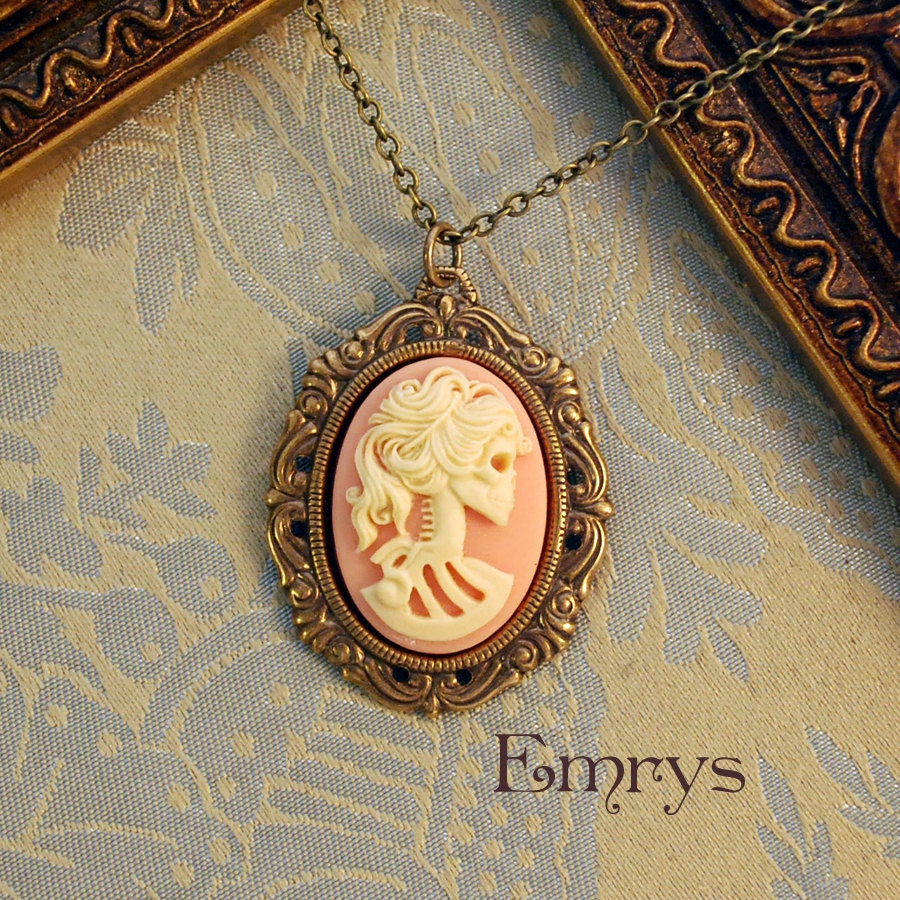 Pink and Ivory Skeletal Cameo Necklace
