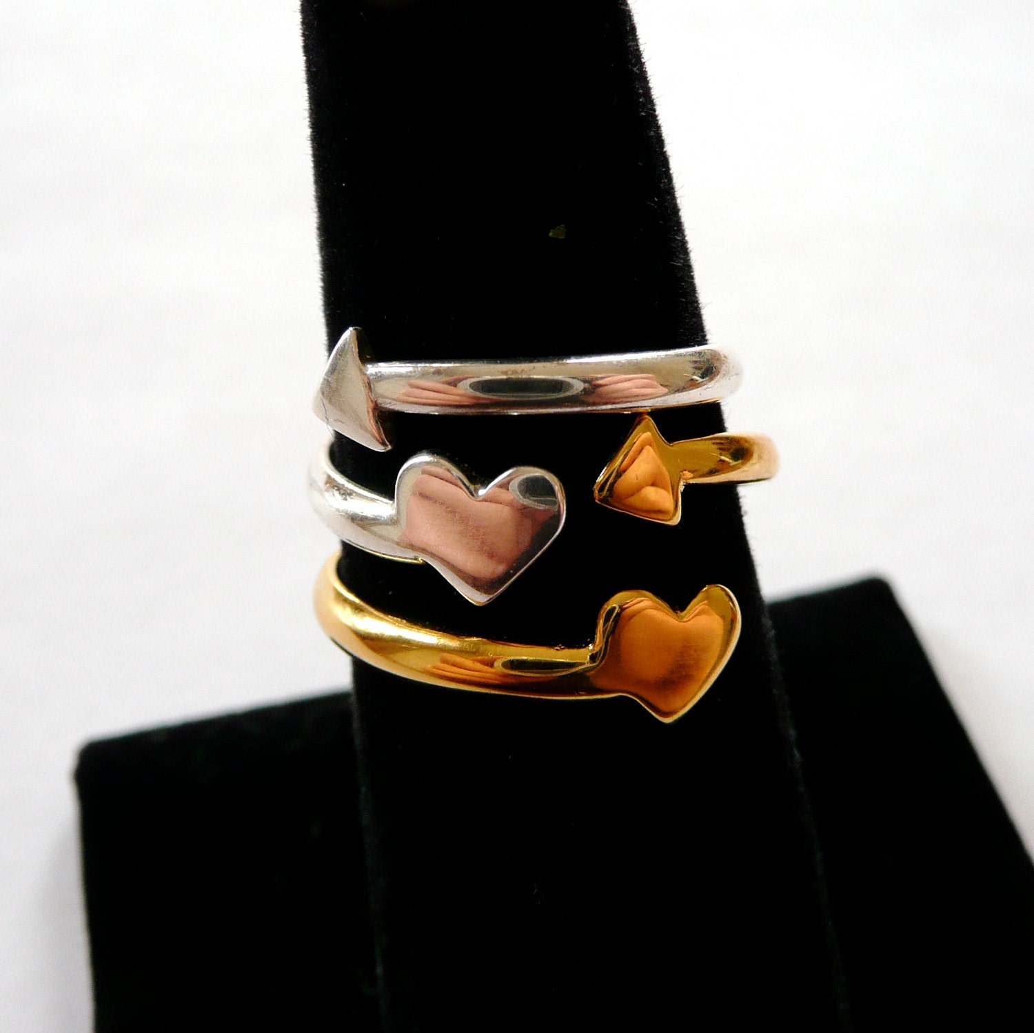Heart and Arrow Adjustable Ring in Silver or Gold