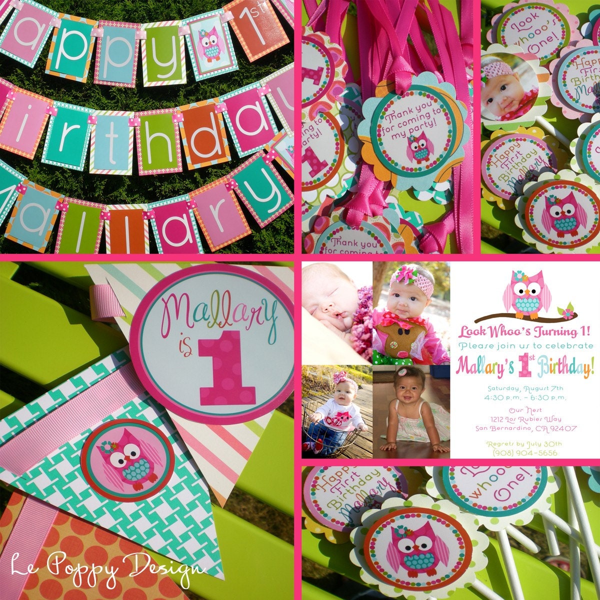 Owl Birthday Party Decorations Package - Look Whooo's One