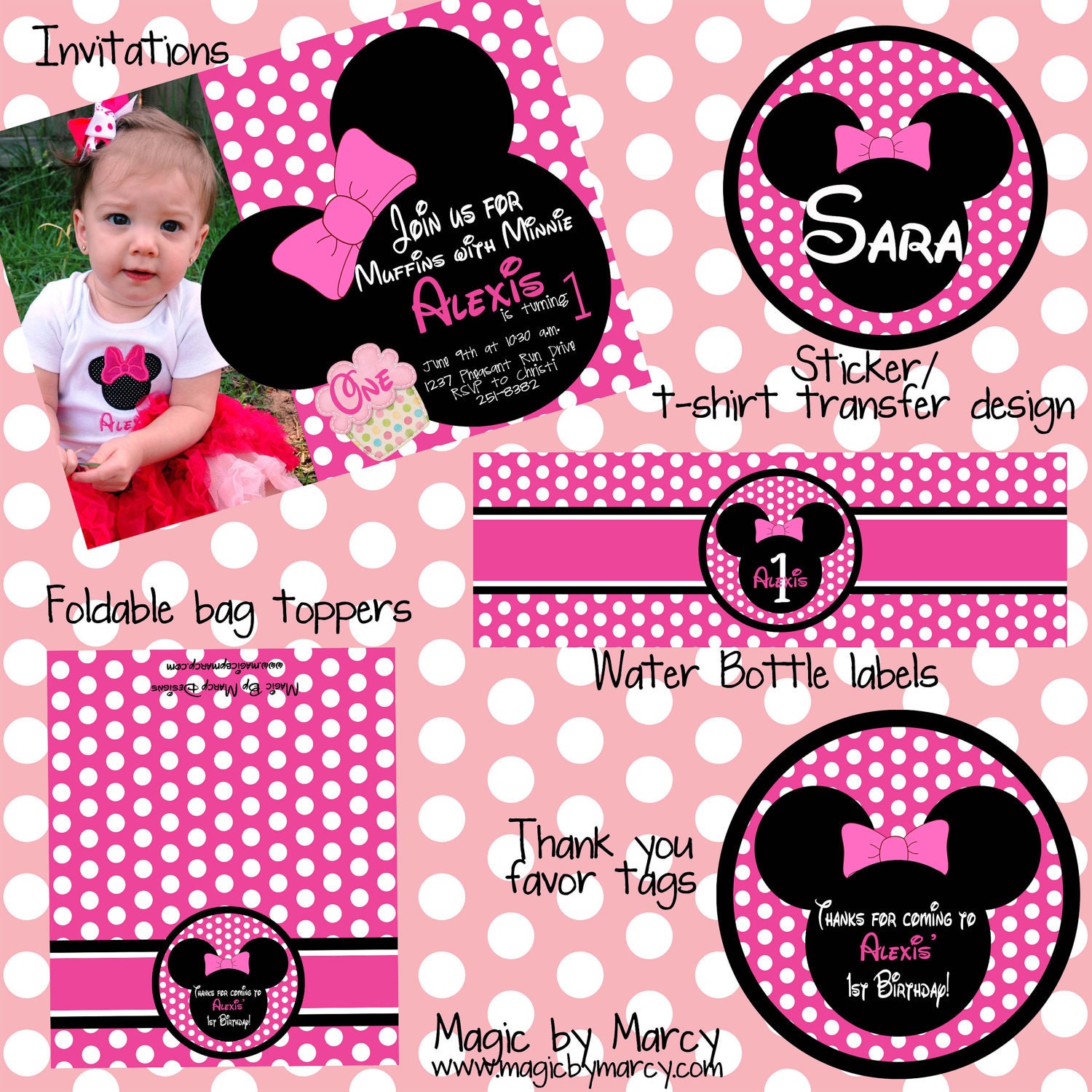 Disney Party Printable Pack Minnie Mouse Birthday invitations, favor tags etc Il_170x135