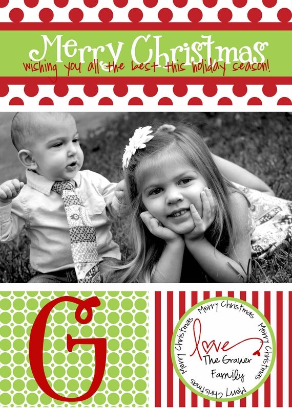 Merry Christmas Monogram Printable Photo Christmas Cards Il_570xn