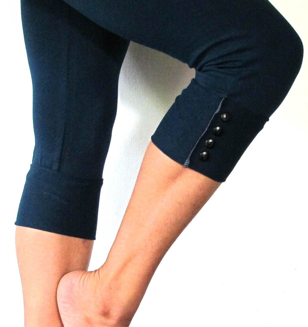 Danda - Cotton lycra leggings, with button up detailing. Yoga pants - fitness wear - dance . Blue,grey,black,burgundy. Size SM and ML