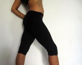 50% DISCOUNT  -Hamsa -Cotton lycra yoga pants,with ruffle detail. Yoga wear - dance - fitness - gym wear. Black, size L