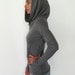 Longsleeve top with cowel neck that doubles as a hood. Yoga clothes - lounge wear - dance. Charcoal grey, White. Size SM and ML