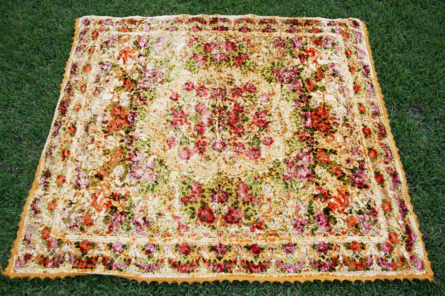 Gypsy Girl - - Italian Cut Velvet - Bedspread - Circa 1950-60s - Bohemian - Shabby Chic