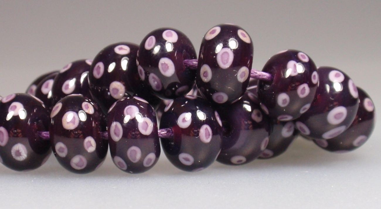 Eggplant with violet Dots - 10 handmade lampwork beads P 24