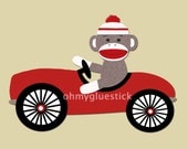 Sock Monkey in Pedal Car Print (Printable)