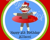 Original Sock Monkey Pool Party BOY or GIRL Printable Personalized Hanging Door Sign by Oh My Gluestick