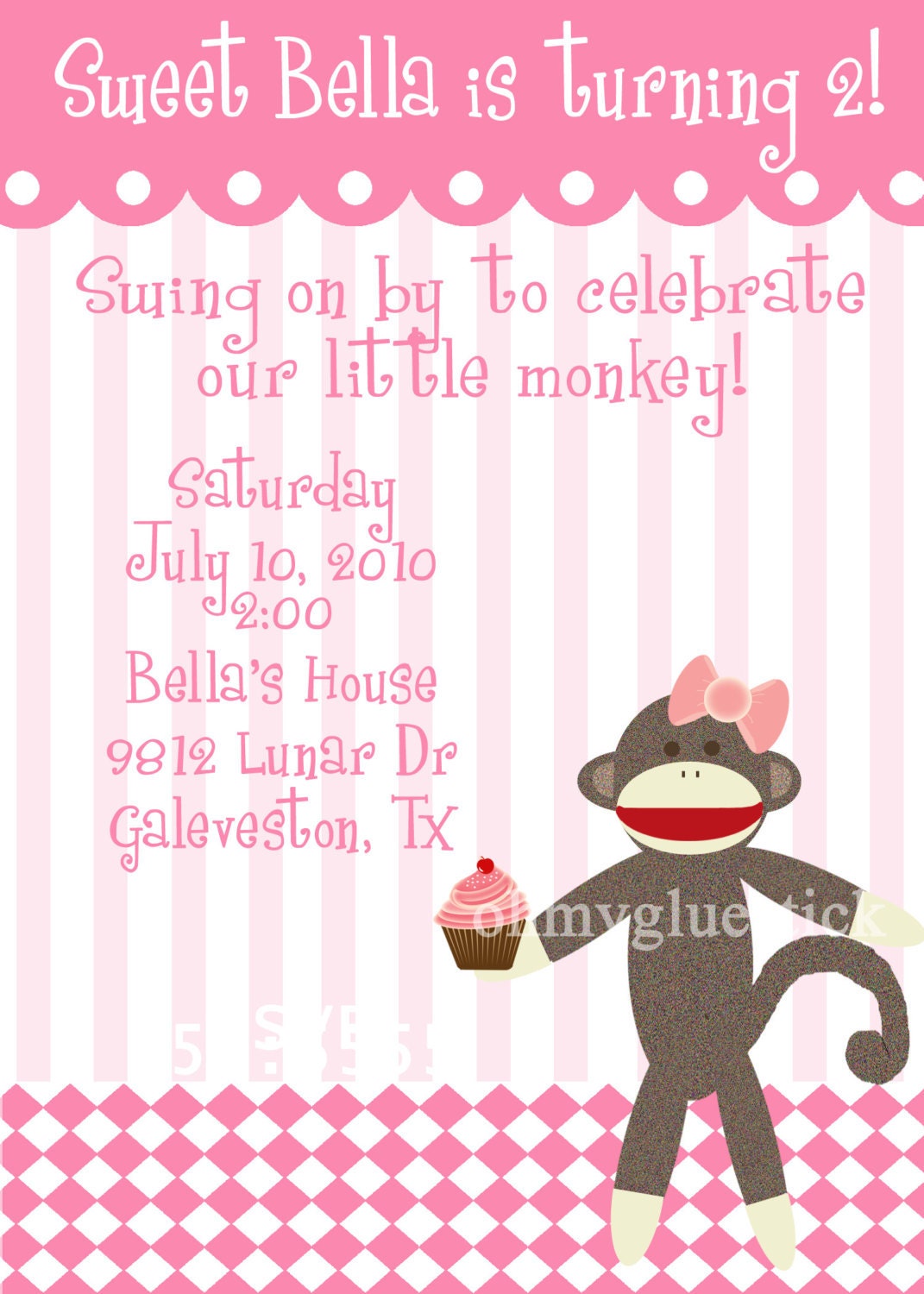 Original Sock Monkey Sweet Girl Printable Invitation by Oh My Gluestick