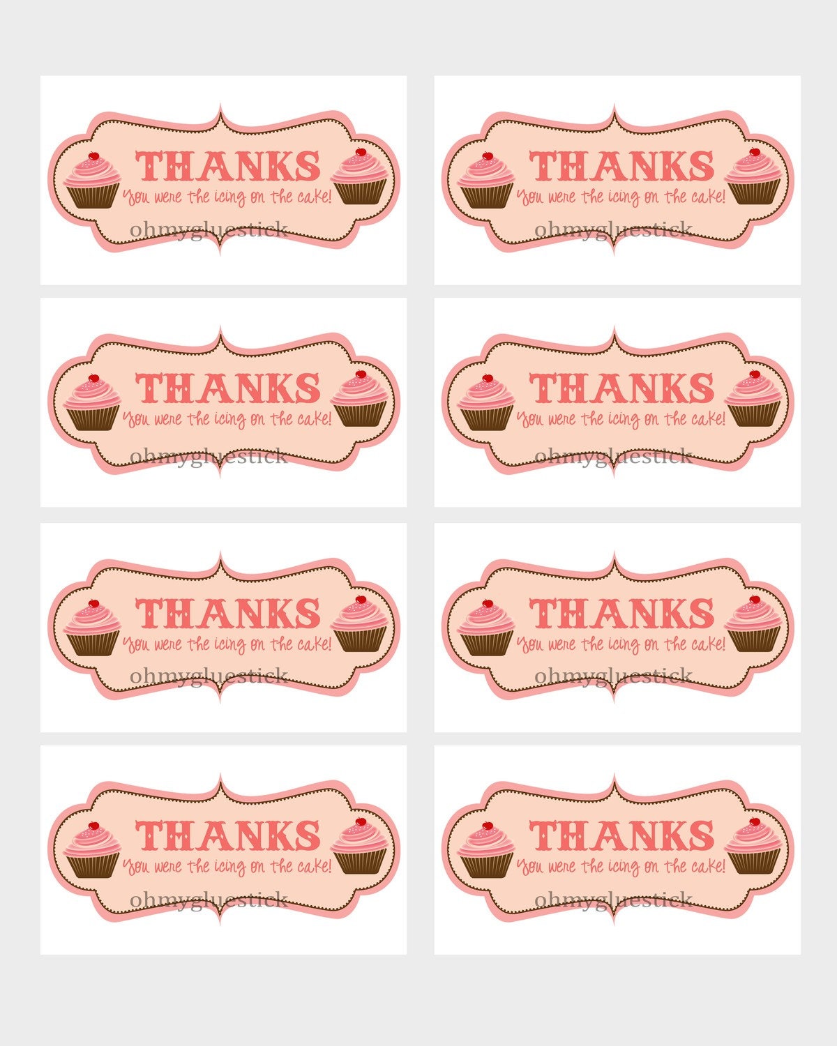 Cupcake Thank You Printable Labels By Ohmygluestick On Etsy