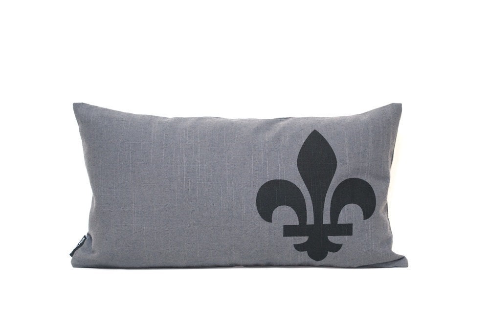 Fleur de Lis Pillow Cover in Dark Gray
