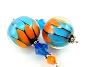 Orange and Turquoise Earrings, Glass Bead Earrings, Blue Orange Lampwork Earrings, Bright Color Earrings - Electric Avenue - GlassRiverJewelry