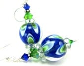 Green Cobalt Blue Glass Earrings, Blue Green Lampwork Glass Bead Earrings, Beadwork Earrings, Dangle Earrings - Rhapsody in Blue