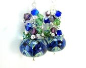 Blue Green Glass Bead Earrings, Green Cobalt Blue Purple Boro Lampwork Earrings, Colorful Dangle Earrings, Beadwork Earrings -  Dragon Tales