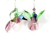 Hummingbird Earrings, Bird Earrings, Glass Hummingbird Earrings, Purple Green Blue Lampwork Earrings, Hummingbird Jewelry - Magnificent