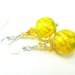 Yellow Glass Flower Earrings, Lemon Yellow Encased Lampwork Bead Earrings Crystal Sterling Silver - Sunflowers