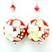 Red White Rose Earrings, Floral Lampwork Earrings, Beadwork Earrings, Red Glass Earrings, Red Dangle Earrings - Martha's Vineyard