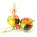 Pink Copper Green Venetian Glass Bead Earrings, Pink Green Copper Gold Murano Glass Bead Earrings, 14K Gold Filled Earrings - Patchwork