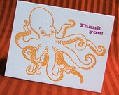 Thank You Octopus Letterpress Linocut Card