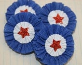 Blue, White and Red Set of 4, 2 inch Patriotic Crepe Paper Flowers