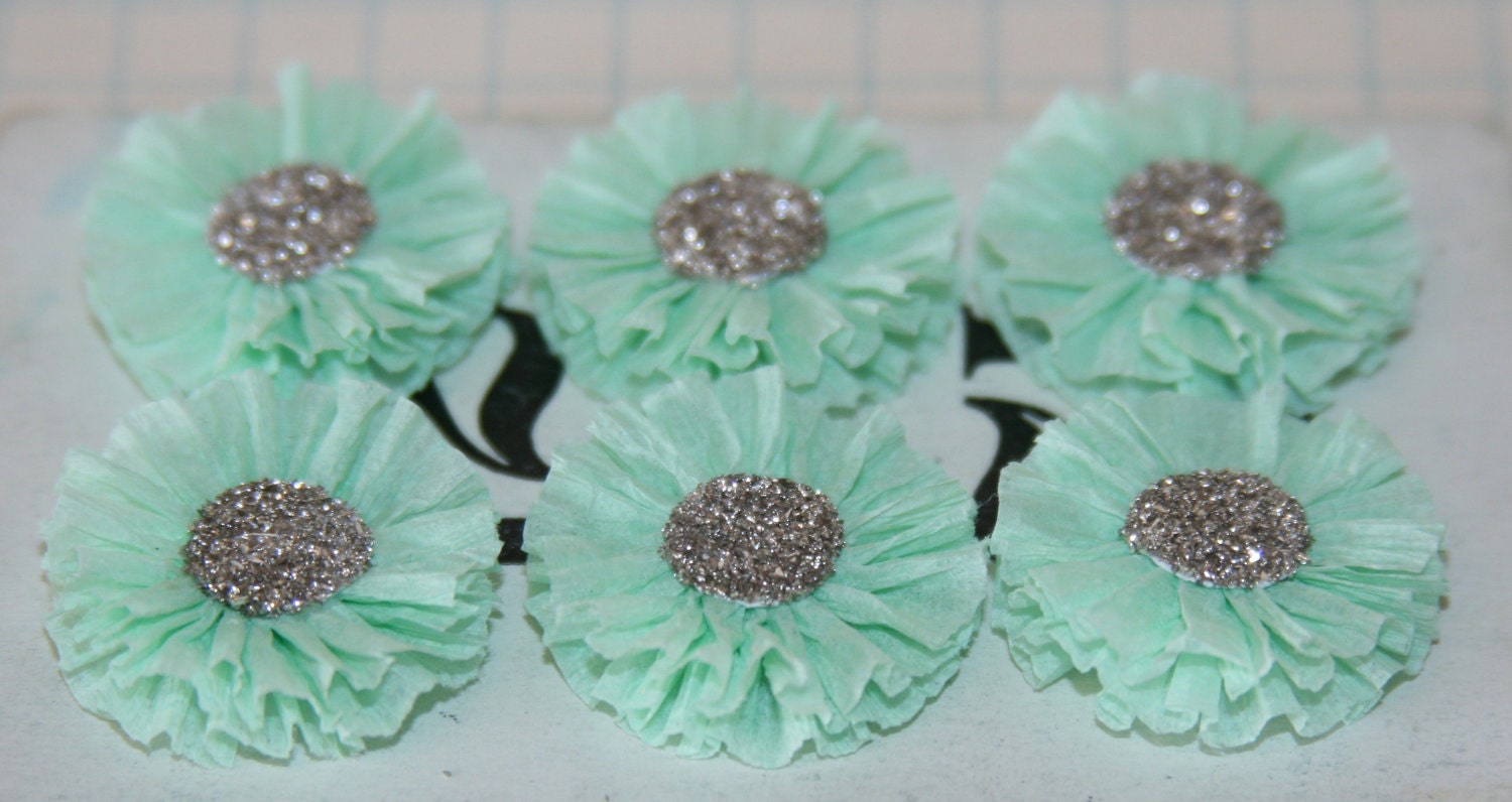 6 Small Pastel Green Crepe Paper Rosettes