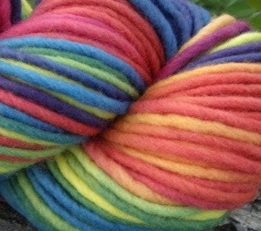Bold Rainbow--Single Ply Bulky Skein--4 Ounces--100 Yards--Finger Chain Knit--Plant Dyed