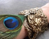 Feather Jewelry Peacock Cuff Bracelet OOAK Bridal Bouquet Wrap