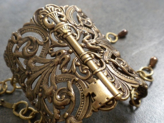Extra Wide Steampunk Skeleton Key Bracelet