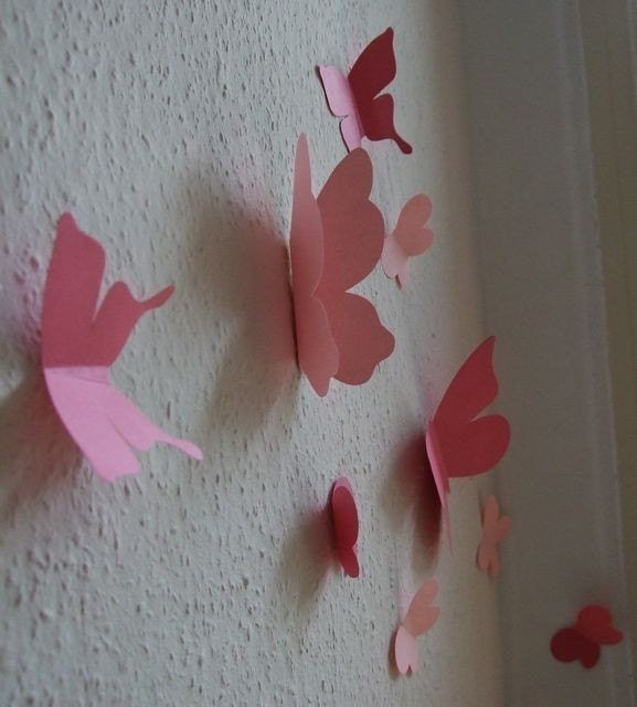 Butterfly flying wall stickers in two shades of pink - Set of 30 - FREE SHIPPING - FOR LILLY