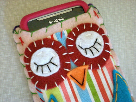 Sleepyhead Owl Eco Felt Owl Phone Cozy Blackberry iPhone Gadget Case