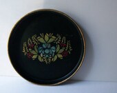 Vintage  Stenciled Round Black Metal Tray