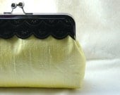 Light Yellow Bridal Clutch Purse - black velvet lace - Madison