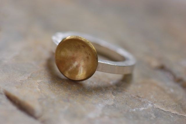 The Brass Bowl Ring on a recycled silver square band--Made in your size