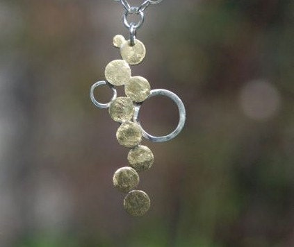 Recycled Sterling Silver Rings Cascading Down Brass Circles--"The Brass Journey" Necklace