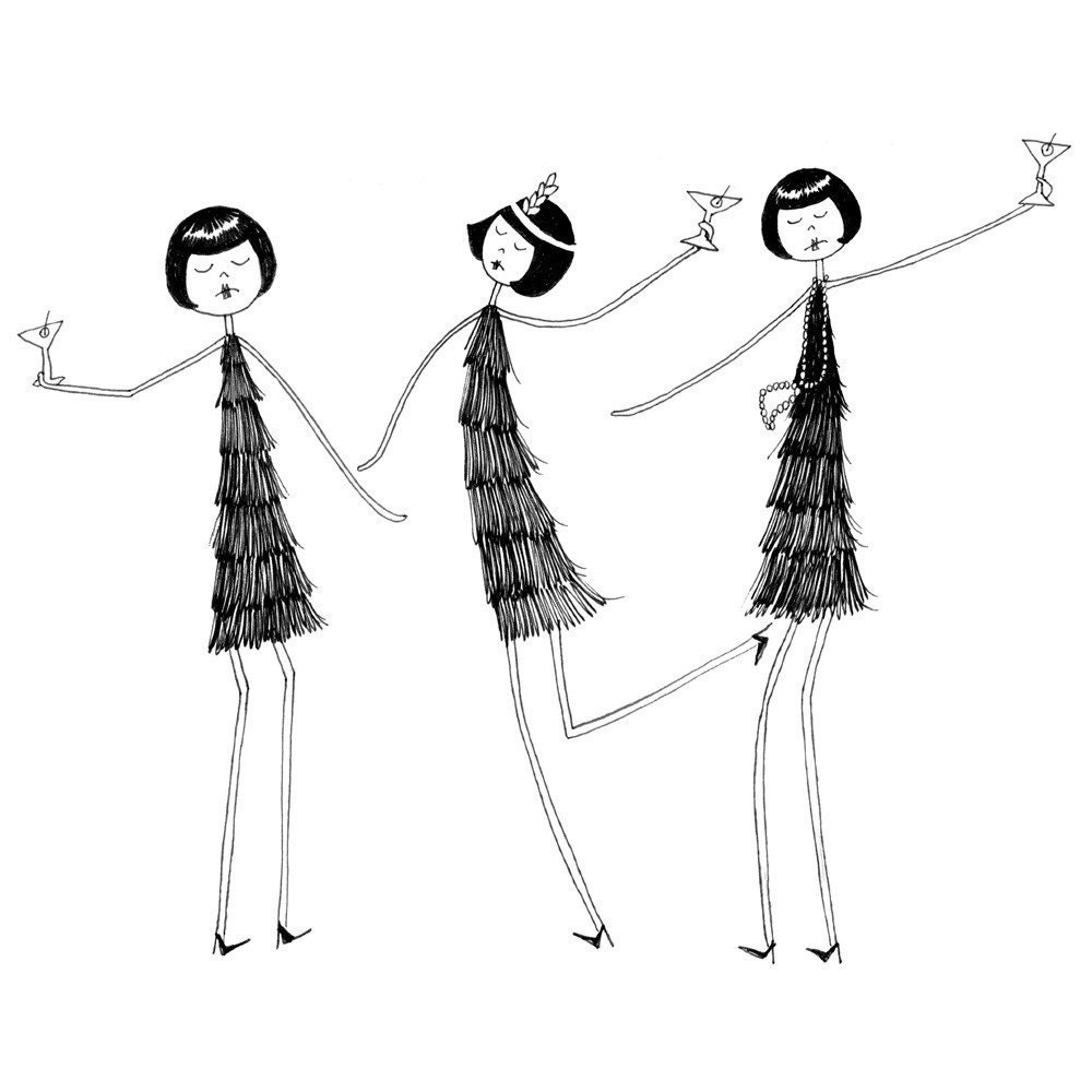 1920s Flapper Party // 4x6 art print illustration // Eloise Ramona and Clarissa have a party