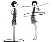 Hula Hoop flappers drawing // 4x6 art print // Unlike Eloise, Ramona has mastered the hula hoop
