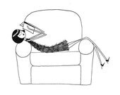 Bookworm // 8x10 art print // Book lover reading black and white illustration